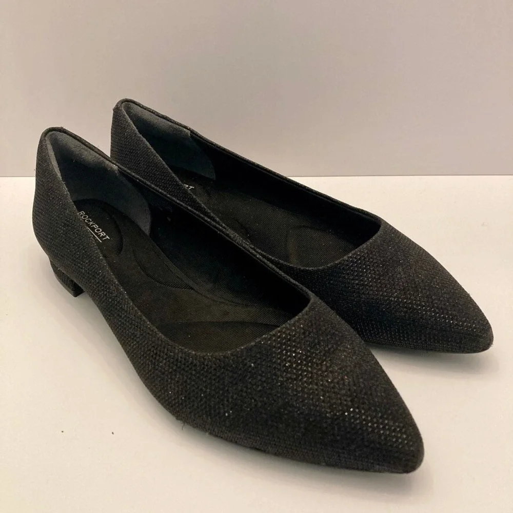 NEW Rockport Adelyn Total Motion Trutech Flat Black Canvas‎ Sparkle Womens 8 M